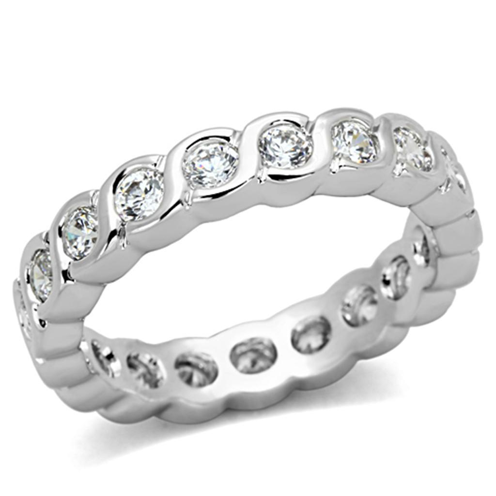 3W462 - Rhodium Brass Ring with AAA Grade CZ  in Clear-0