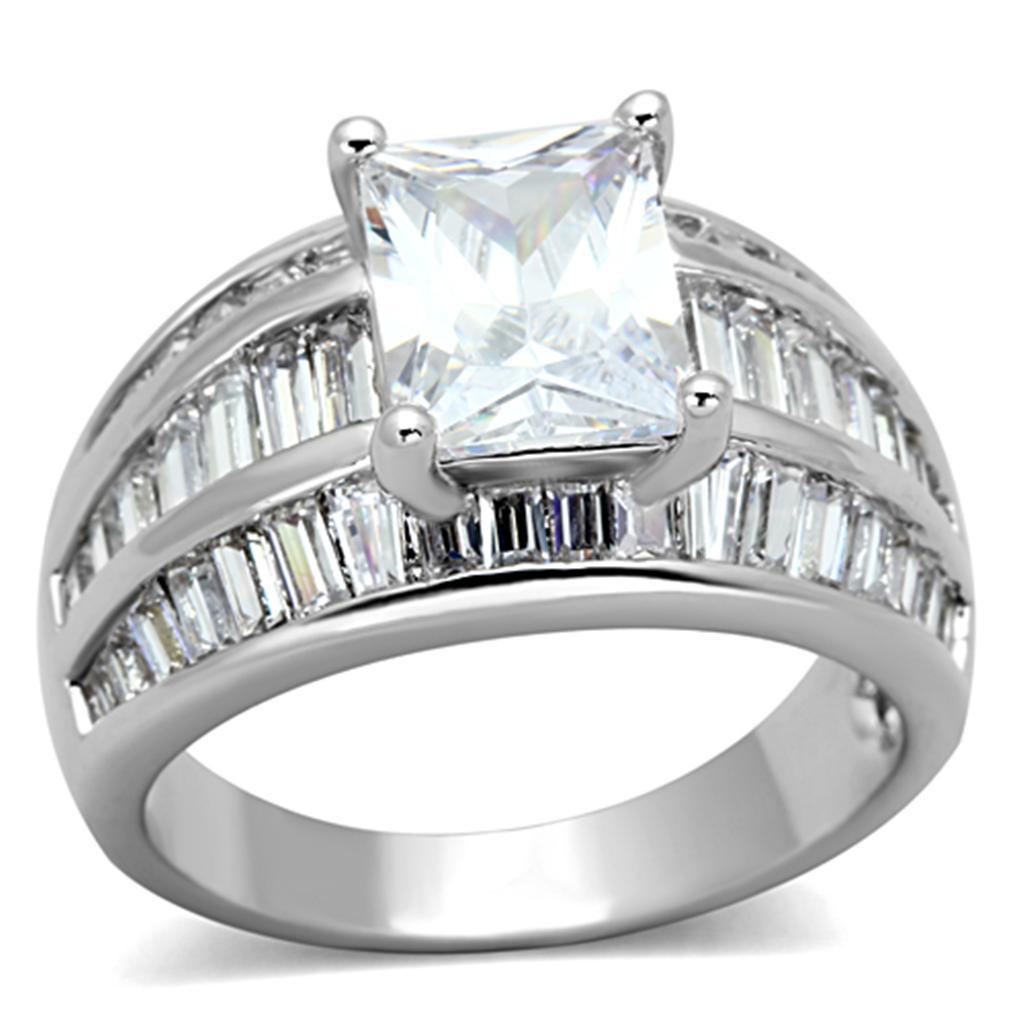 3W475 - Rhodium Brass Ring with AAA Grade CZ  in Clear-0