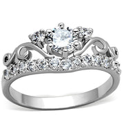 3W483 - Rhodium Brass Ring with Top Grade Crystal  in Clear-0