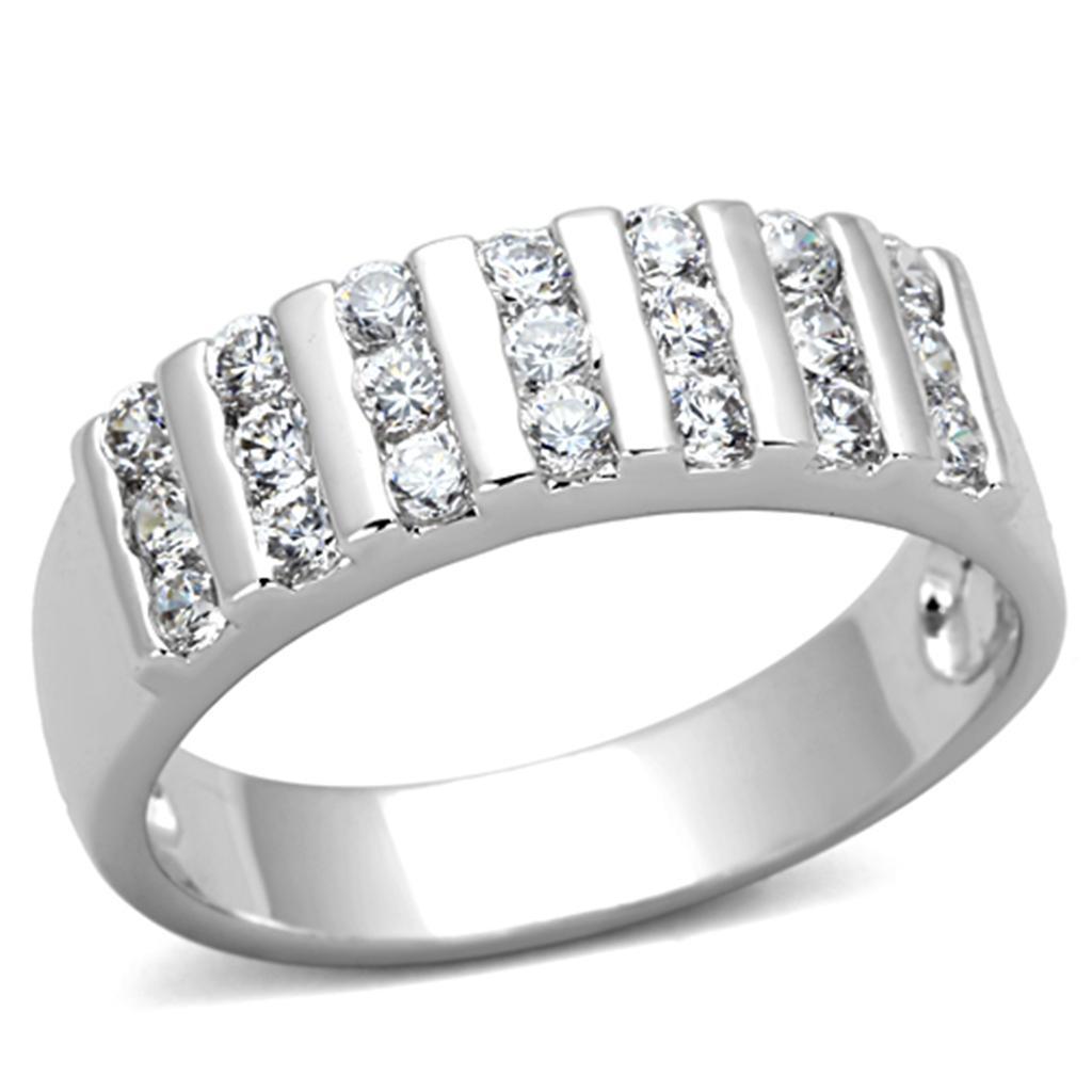 3W488 - Rhodium Brass Ring with AAA Grade CZ  in Clear-0