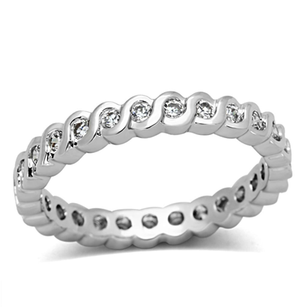 3W489 - Rhodium Brass Ring with AAA Grade CZ  in Clear-0