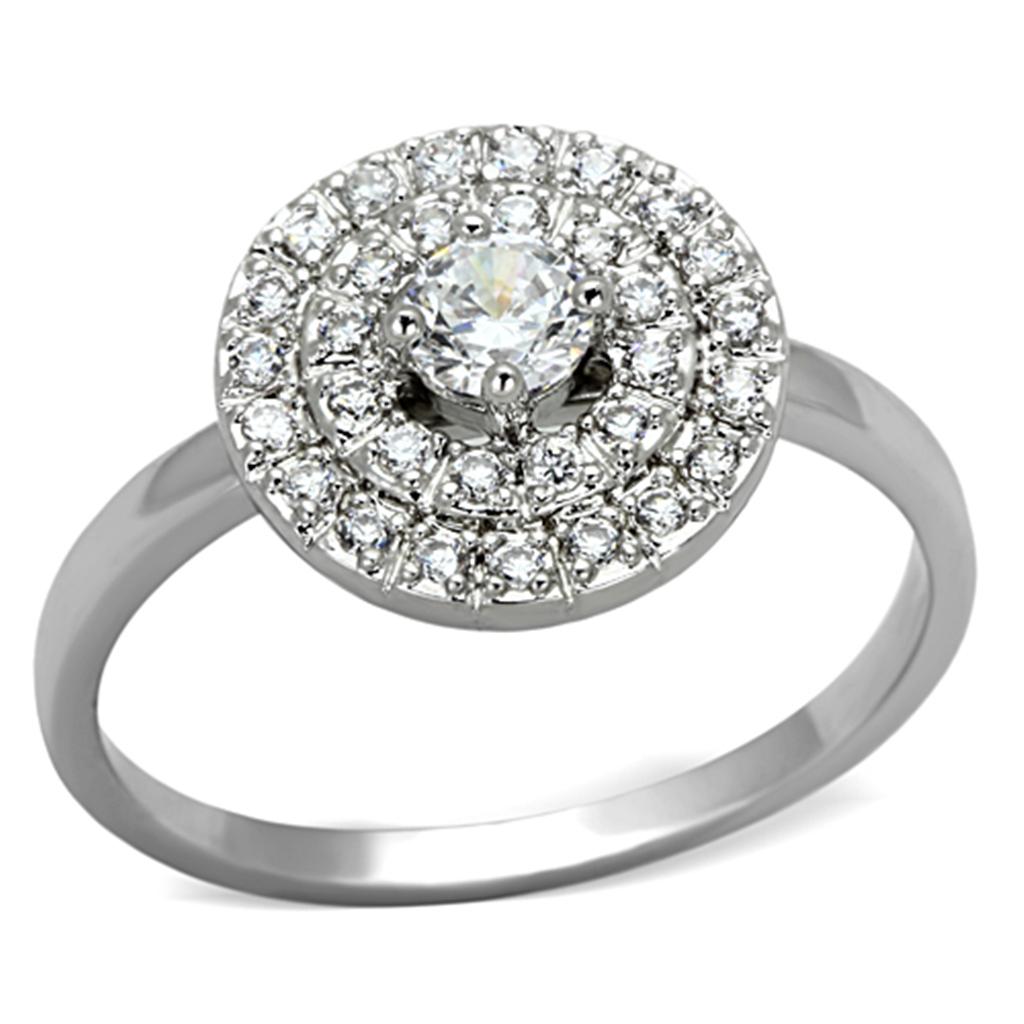 3W493 - Rhodium Brass Ring with AAA Grade CZ  in Clear-0