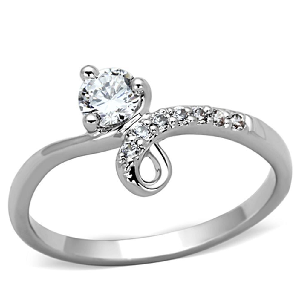 3W497 - Rhodium Brass Ring with AAA Grade CZ  in Clear-0