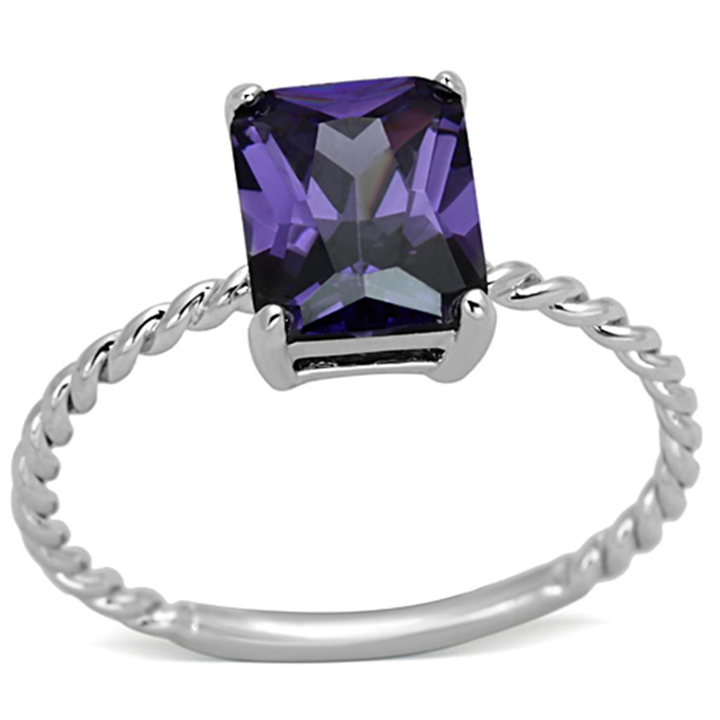 3W498 - Rhodium Brass Ring with AAA Grade CZ  in Amethyst-0