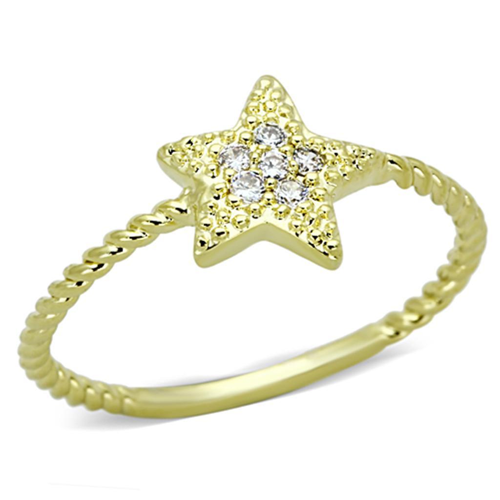 3W500 - Gold Brass Ring with AAA Grade CZ  in Clear-0