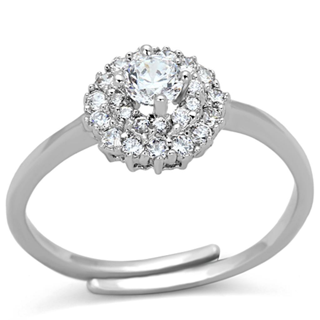 3W501 - Rhodium Brass Ring with AAA Grade CZ  in Clear-0