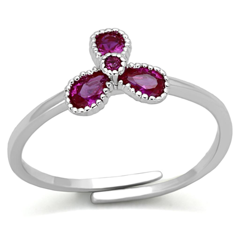 3W521 - Rhodium Brass Ring with Synthetic Corundum in Ruby-0
