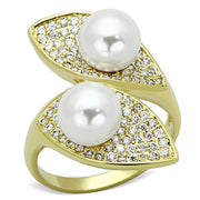 3W522 - Gold Brass Ring with Synthetic Pearl in White-0