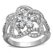 3W523 - Rhodium Brass Ring with AAA Grade CZ  in Clear-0