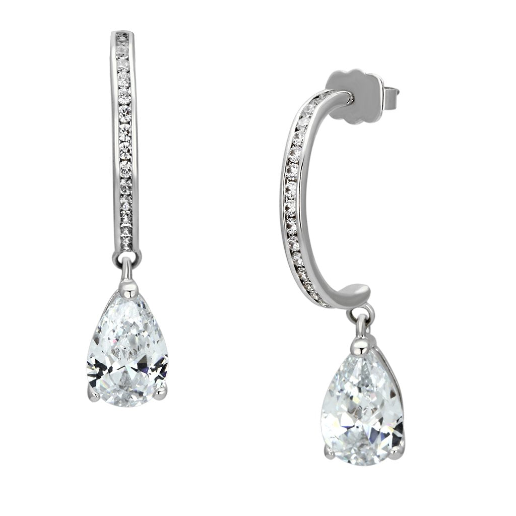 3W529 - Rhodium Brass Earrings with AAA Grade CZ  in Clear-0