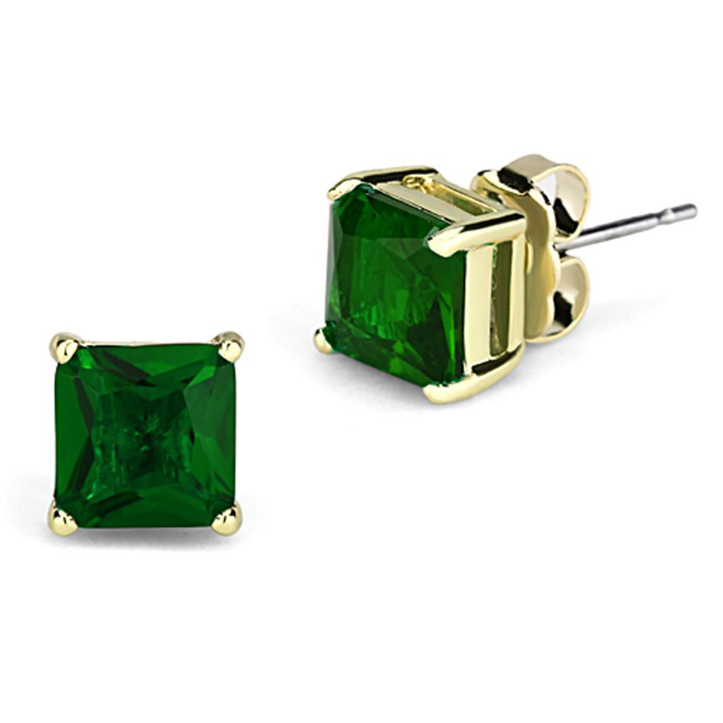 3W537 - Gold Brass Earrings with Synthetic Synthetic Glass in Emerald-0