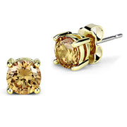 3W554 - Gold Brass Earrings with AAA Grade CZ  in Champagne-0