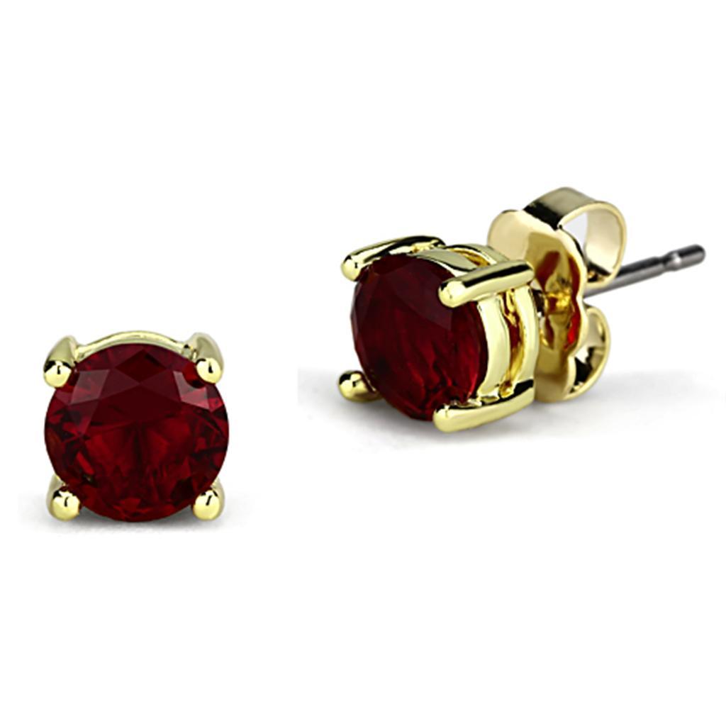 3W557 - Gold Brass Earrings with Synthetic Synthetic Glass in Siam-0