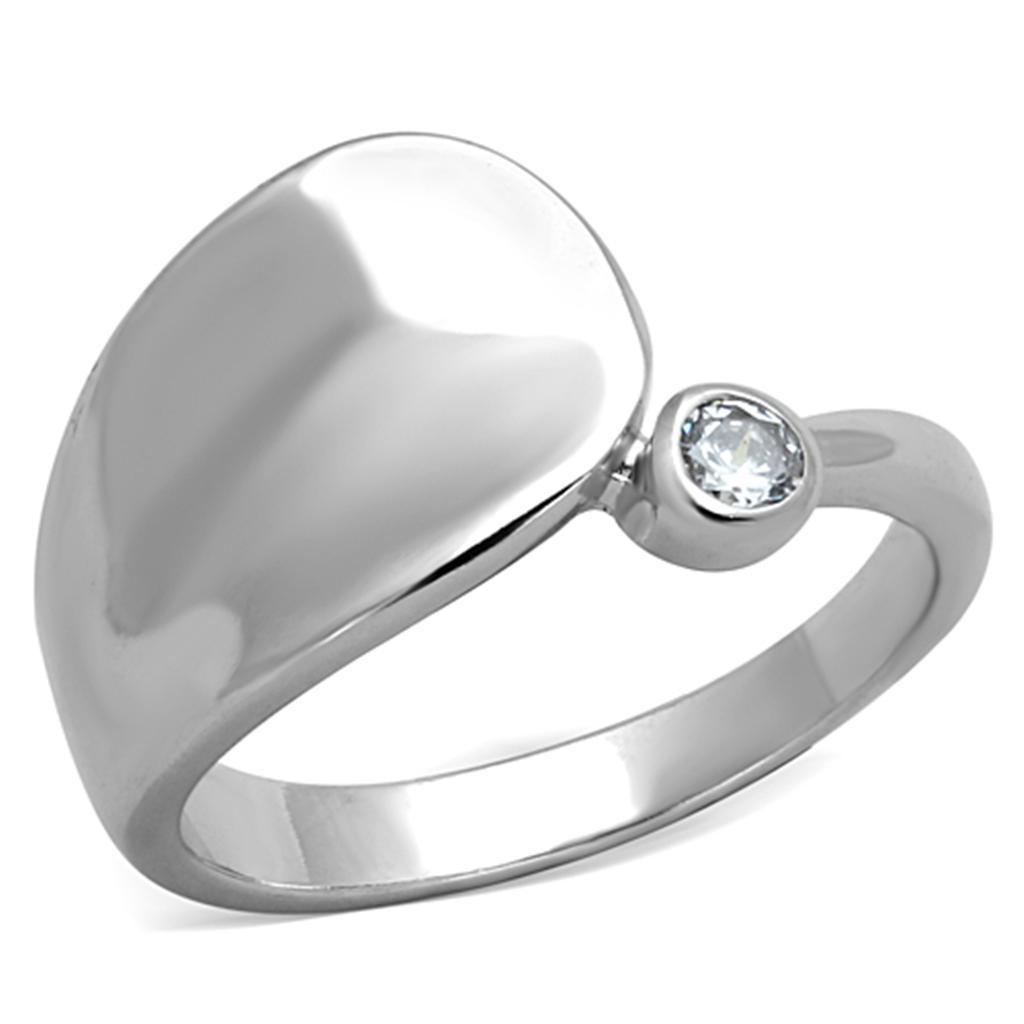 3W566 - Rhodium Brass Ring with AAA Grade CZ  in Clear-0