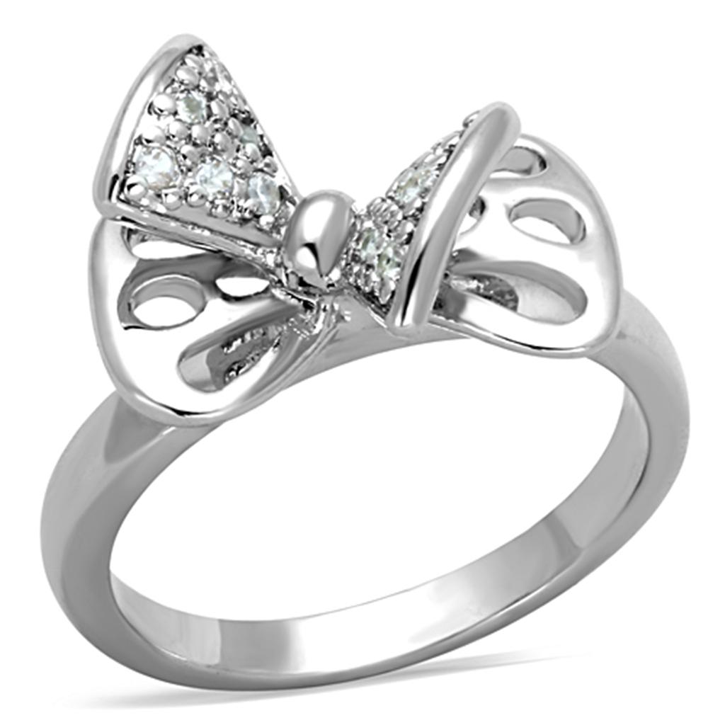 3W570 - Rhodium Brass Ring with AAA Grade CZ  in Clear-0