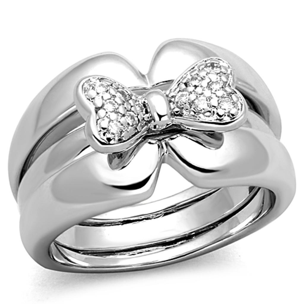 3W571 - Rhodium Brass Ring with AAA Grade CZ  in Clear-0