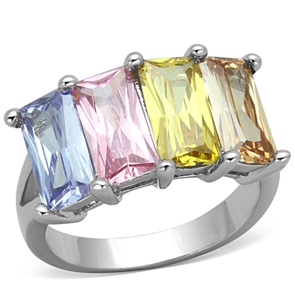 Dana Cocktail Ring - Rhodium Brass, AAA CZ , Multi Color - 3W583-0