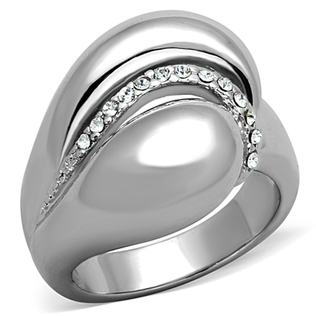 3W586 - Rhodium Brass Ring with Top Grade Crystal  in Clear-0