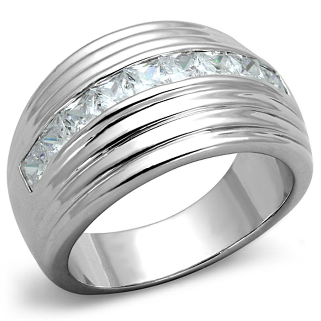 3W588 - Rhodium Brass Ring with AAA Grade CZ  in Clear-0