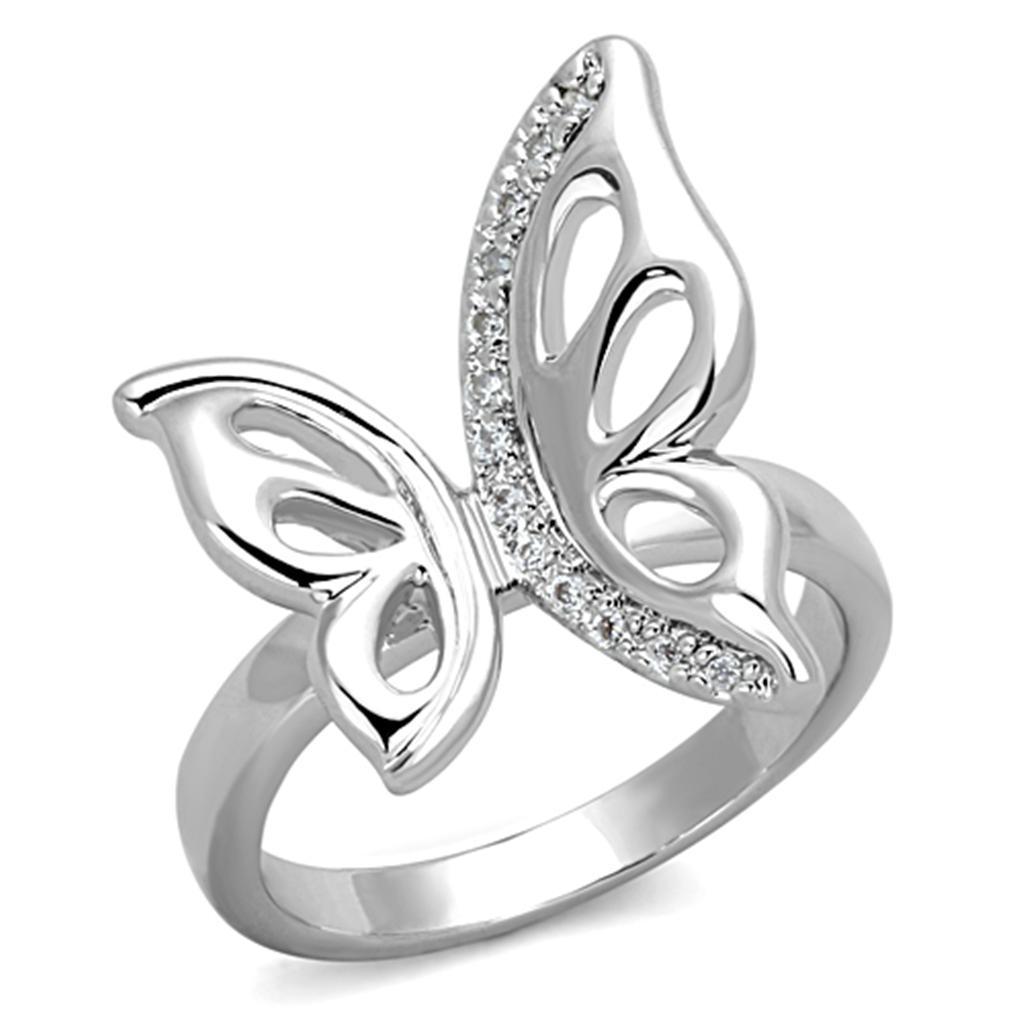 3W592 - Rhodium Brass Ring with AAA Grade CZ  in Clear-0