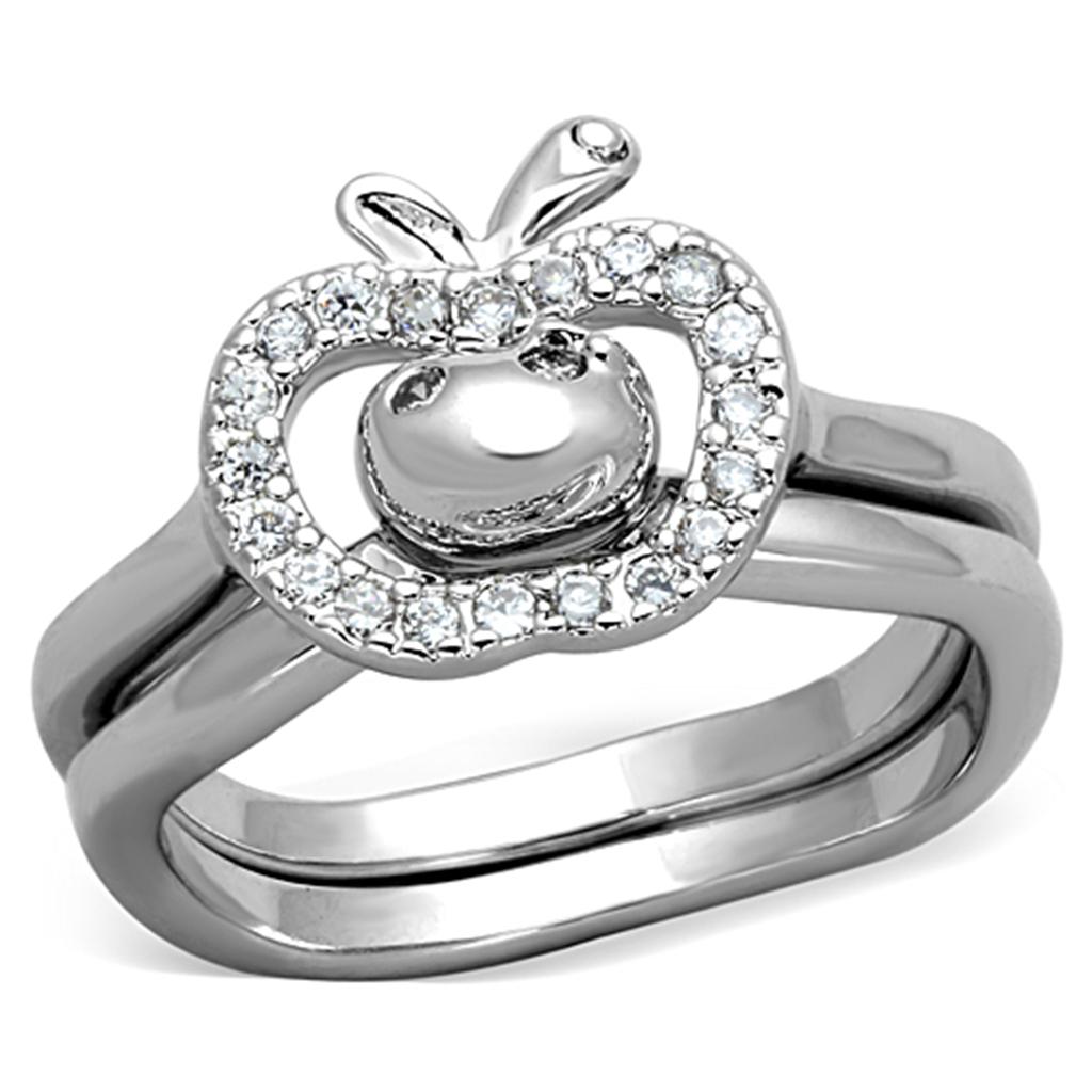 3W594 - Rhodium Brass Ring with AAA Grade CZ  in Clear-0