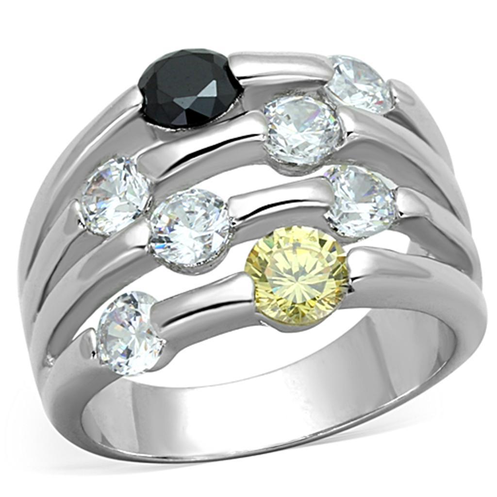 3W605 - Rhodium Brass Ring with AAA Grade CZ  in Multi Color-0