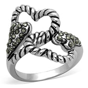 3W608 - Rhodium Brass Ring with Synthetic Marcasite in Black Diamond-0