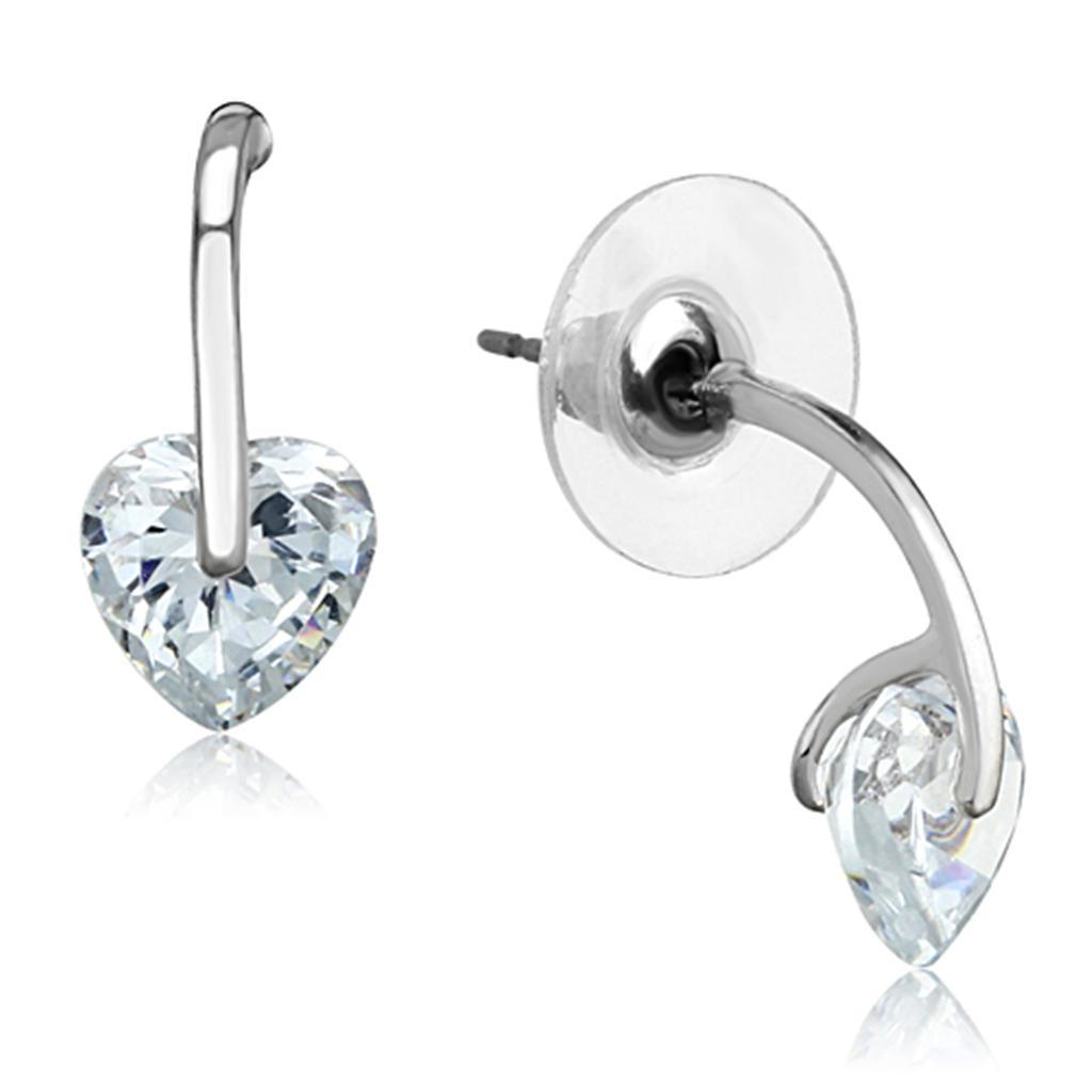 3W612 - Rhodium Brass Earrings with AAA Grade CZ  in Clear-0