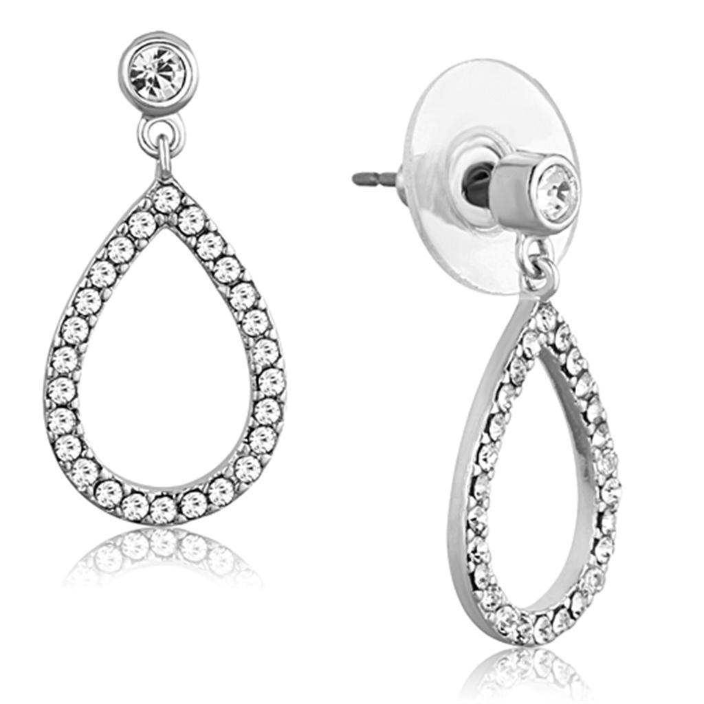 3W617 - Rhodium Brass Earrings with Top Grade Crystal  in Clear-0