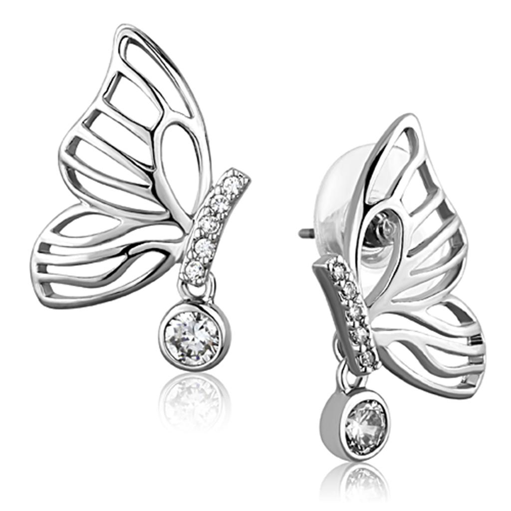 3W618 - Rhodium Brass Earrings with AAA Grade CZ  in Clear-1