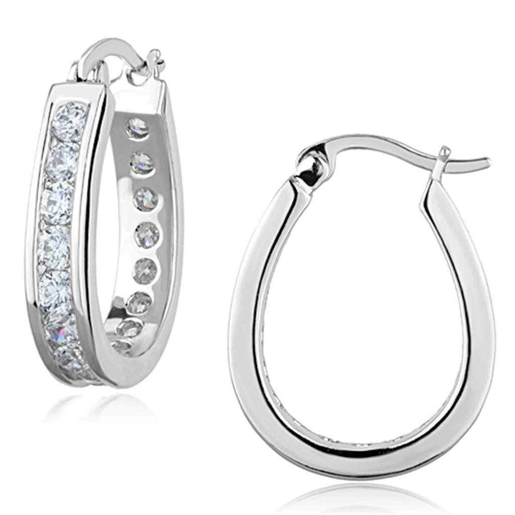 3W625 - Rhodium Brass Earrings with AAA Grade CZ  in Clear-0