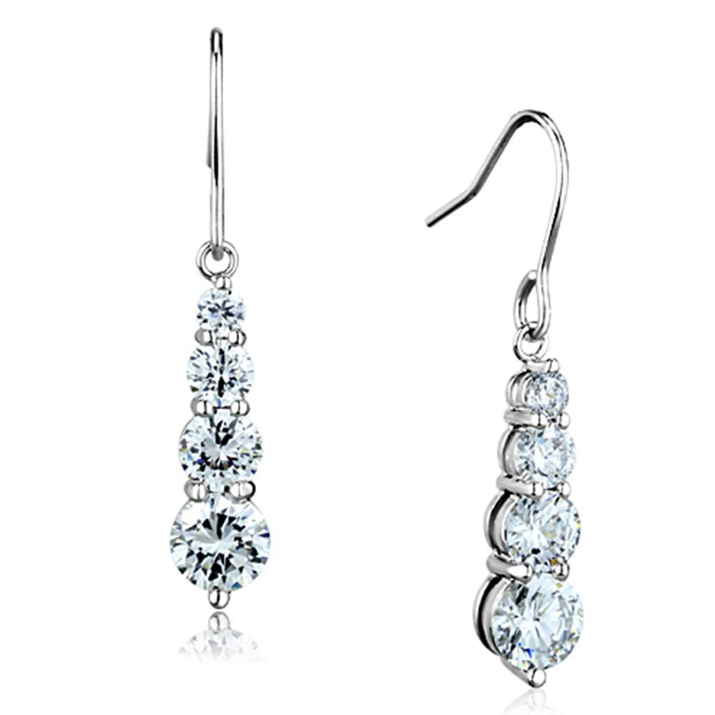 3W633 - Rhodium Brass Earrings with AAA Grade CZ  in Clear-0