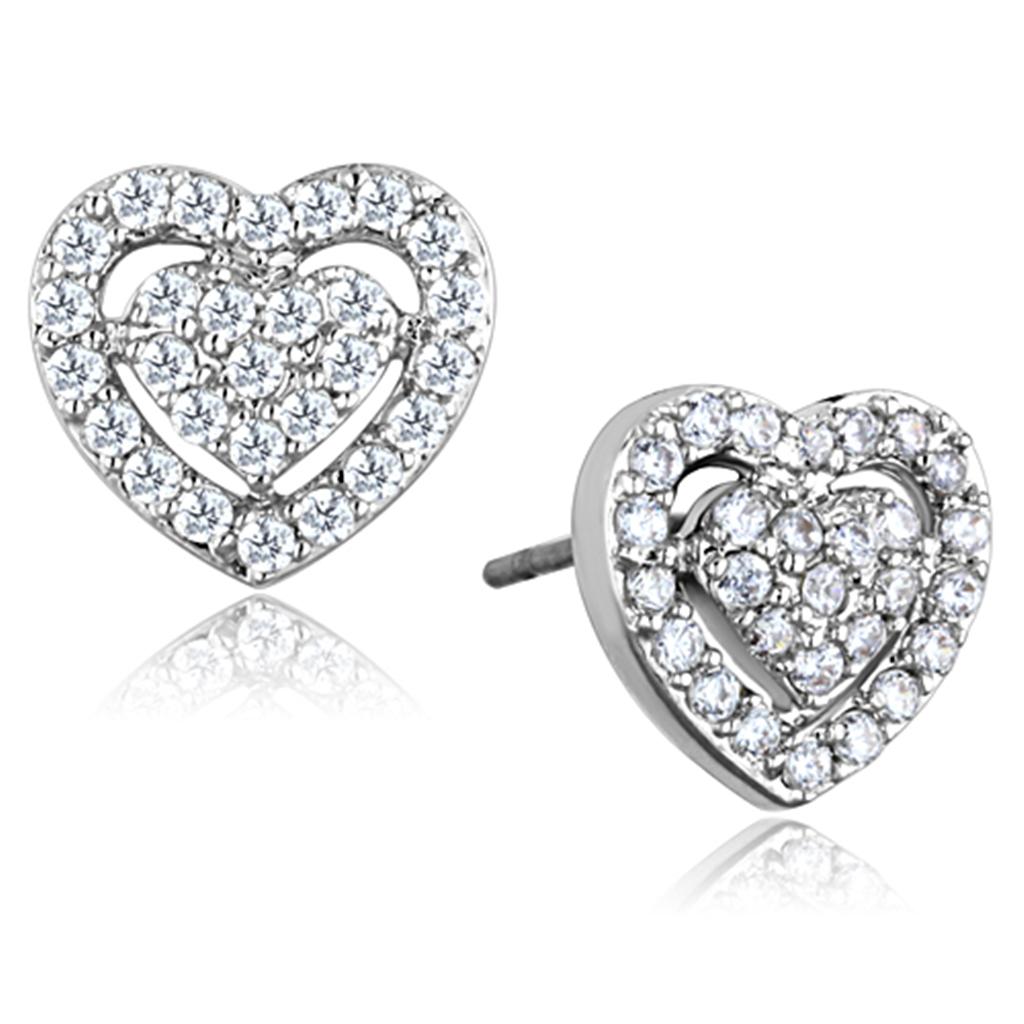 3W636 - Rhodium Brass Earrings with AAA Grade CZ  in Clear-0