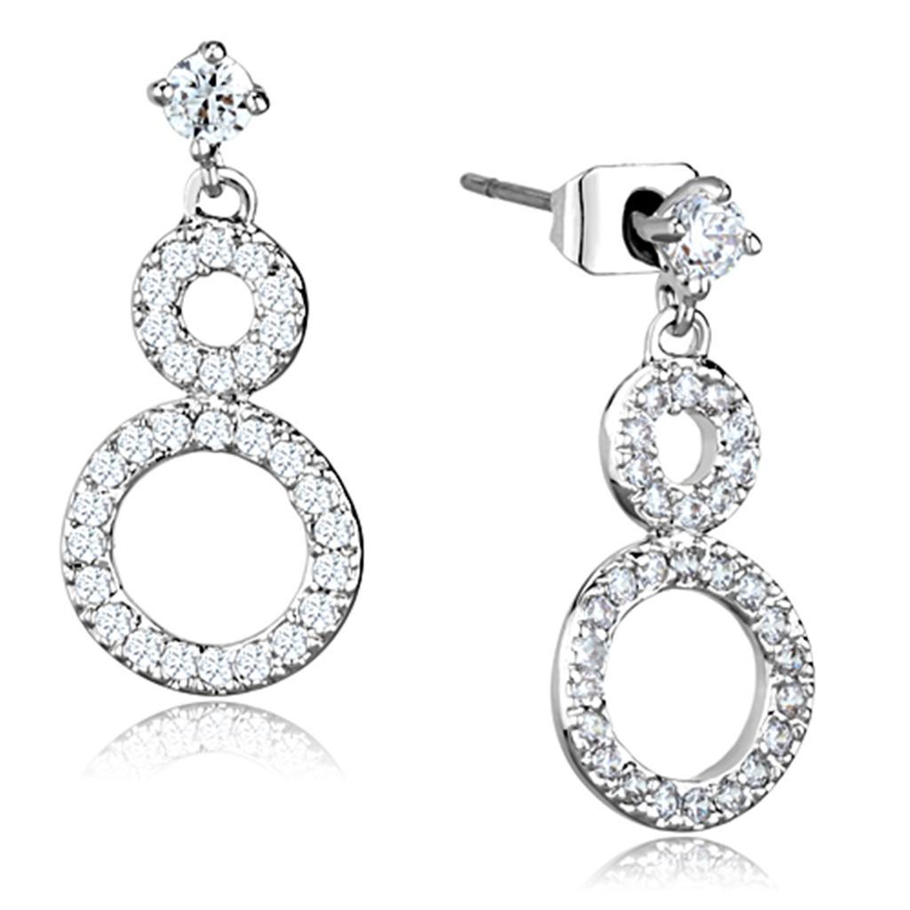 3W639 - Rhodium Brass Earrings with AAA Grade CZ  in Clear-0