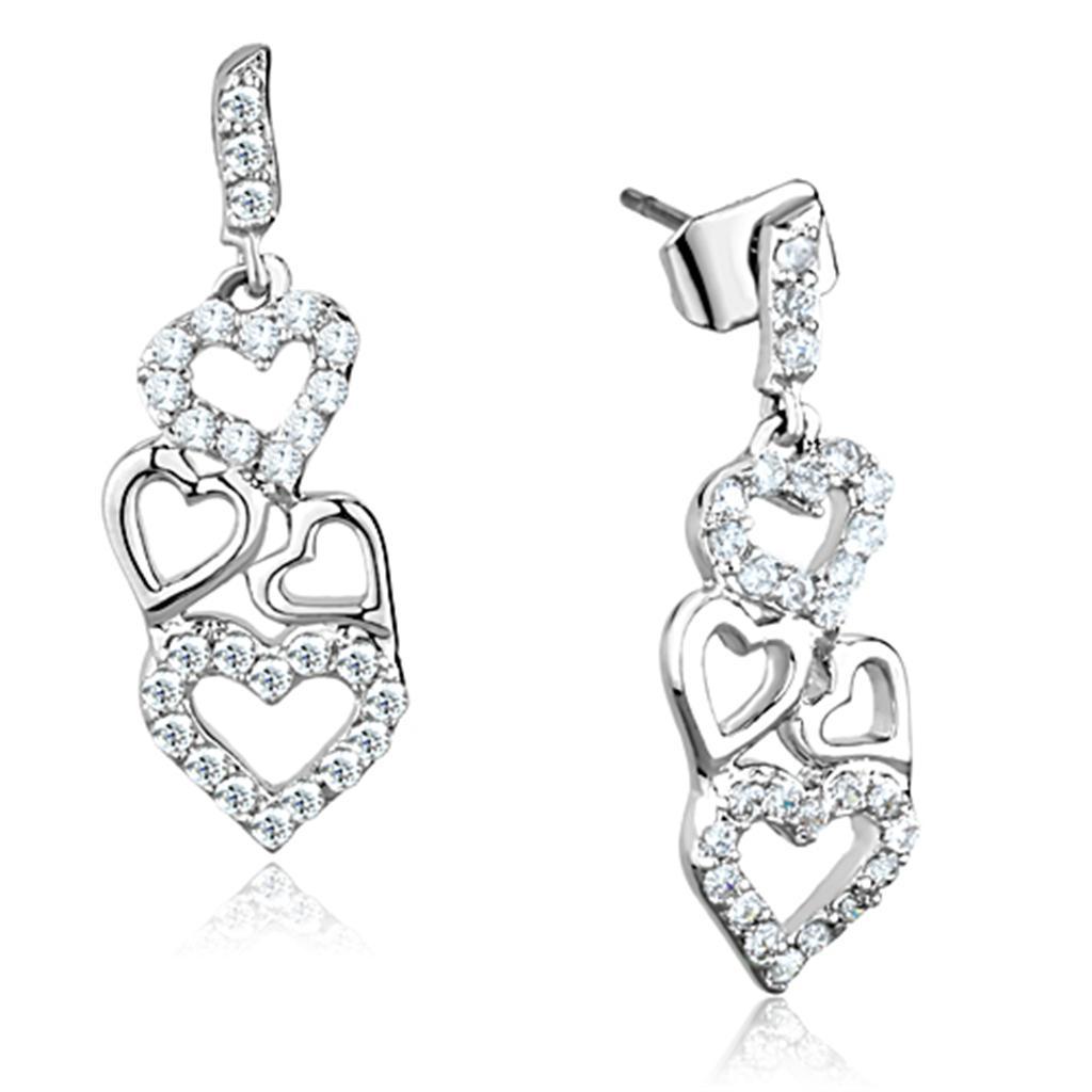 3W640 - Rhodium Brass Earrings with AAA Grade CZ  in Clear-0