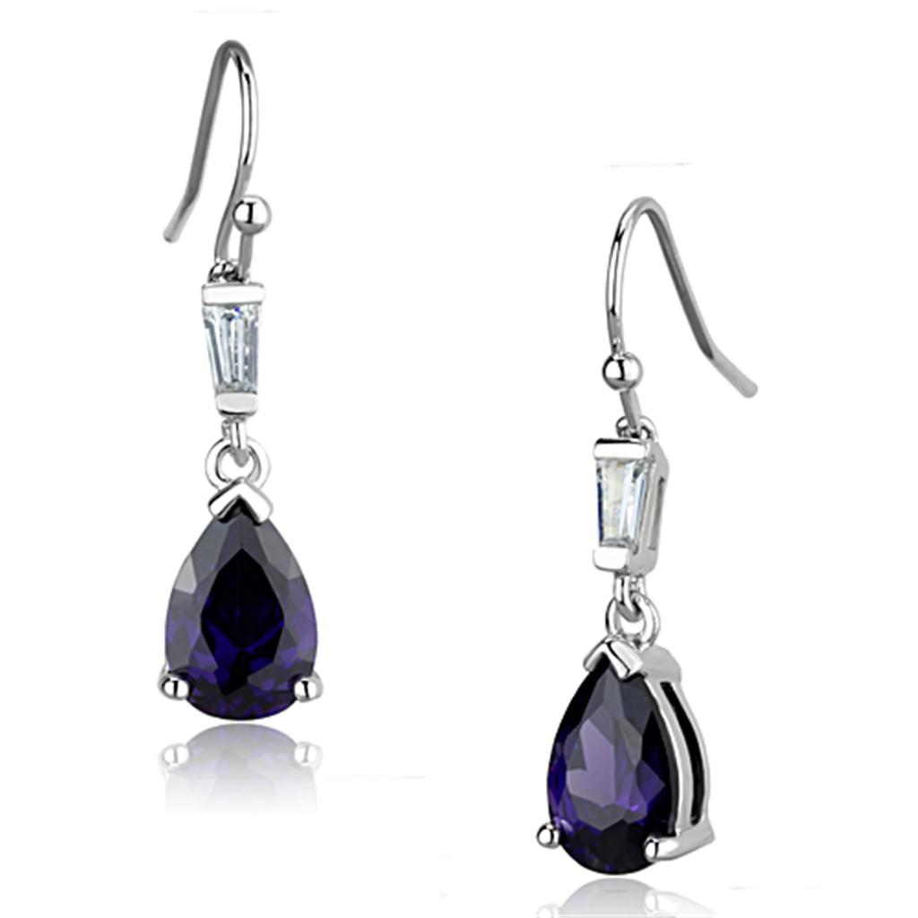 3W648 - Rhodium Brass Earrings with AAA Grade CZ  in Amethyst-0