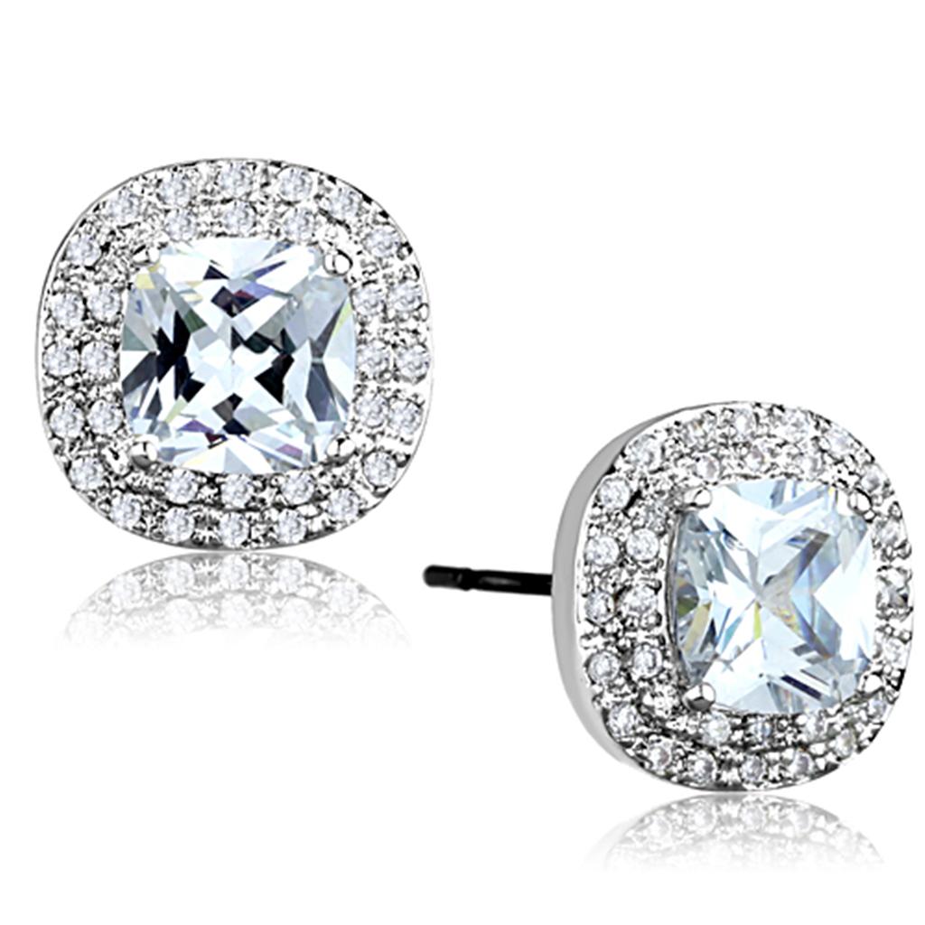 3W651 - Rhodium Brass Earrings with AAA Grade CZ  in Clear-0