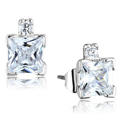 3W652 - Rhodium Brass Earrings with AAA Grade CZ  in Clear-0