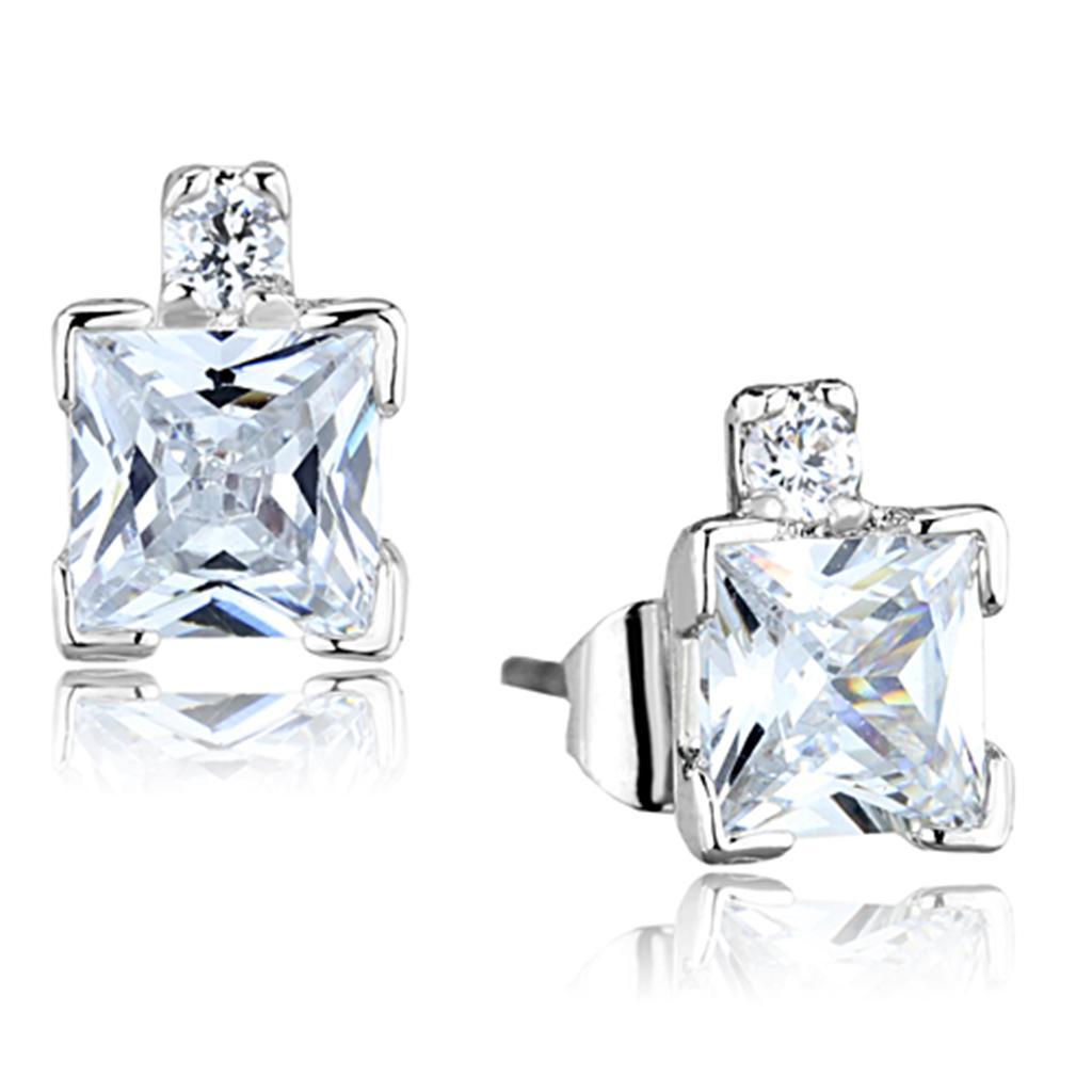 3W652 - Rhodium Brass Earrings with AAA Grade CZ  in Clear-0