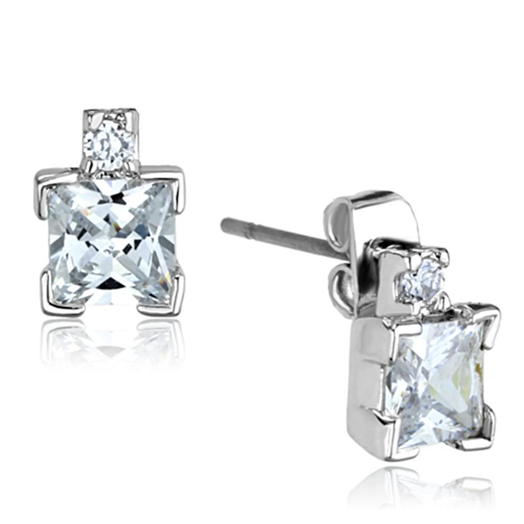 3W654 - Rhodium Brass Earrings with AAA Grade CZ  in Clear-0