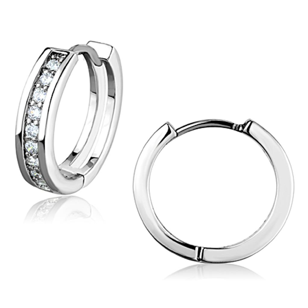 3W660 - Rhodium Brass Earrings with AAA Grade CZ  in Clear-0