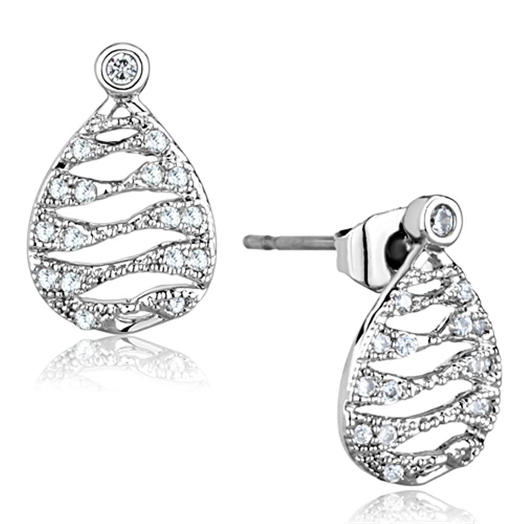3W664 - Rhodium Brass Earrings with AAA Grade CZ  in Clear-0
