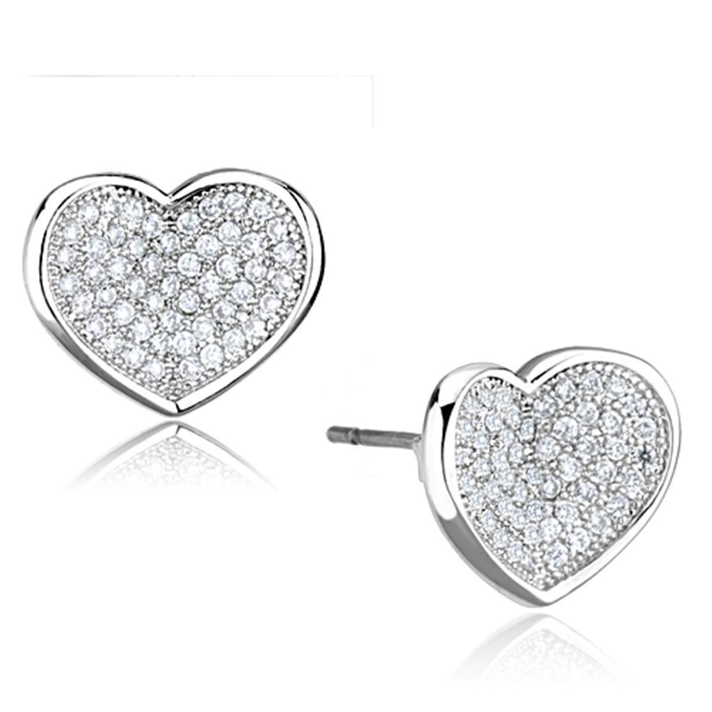 3W668 - Rhodium Brass Earrings with AAA Grade CZ  in Clear-0