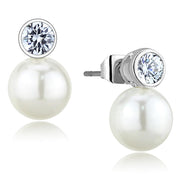 3W681 - Rhodium Brass Earrings with Synthetic Pearl in White-0