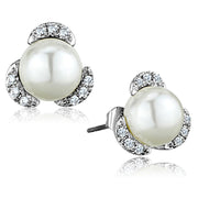 3W686 - Rhodium Brass Earrings with Synthetic Pearl in White-0