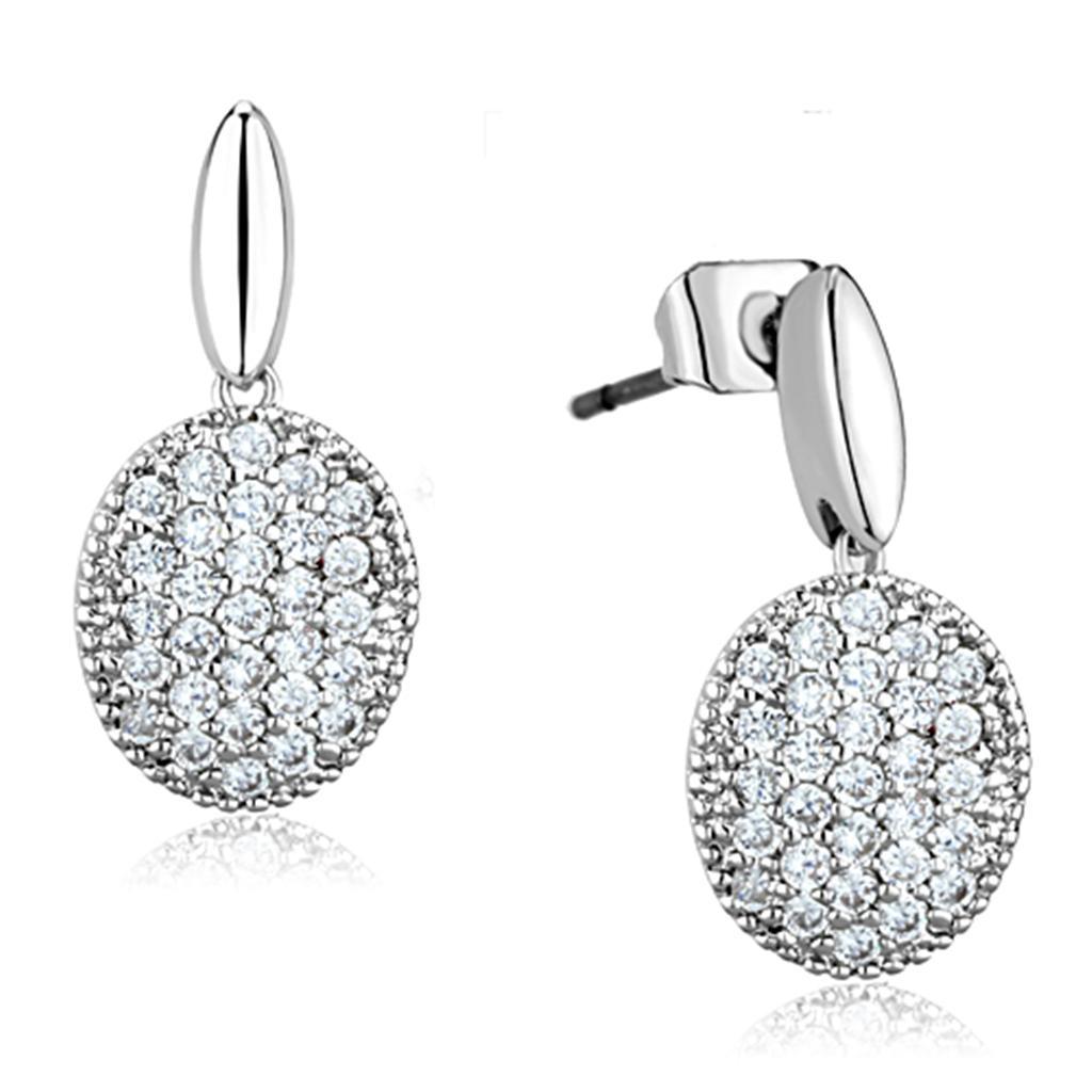 3W690 - Rhodium Brass Earrings with AAA Grade CZ  in Clear-0