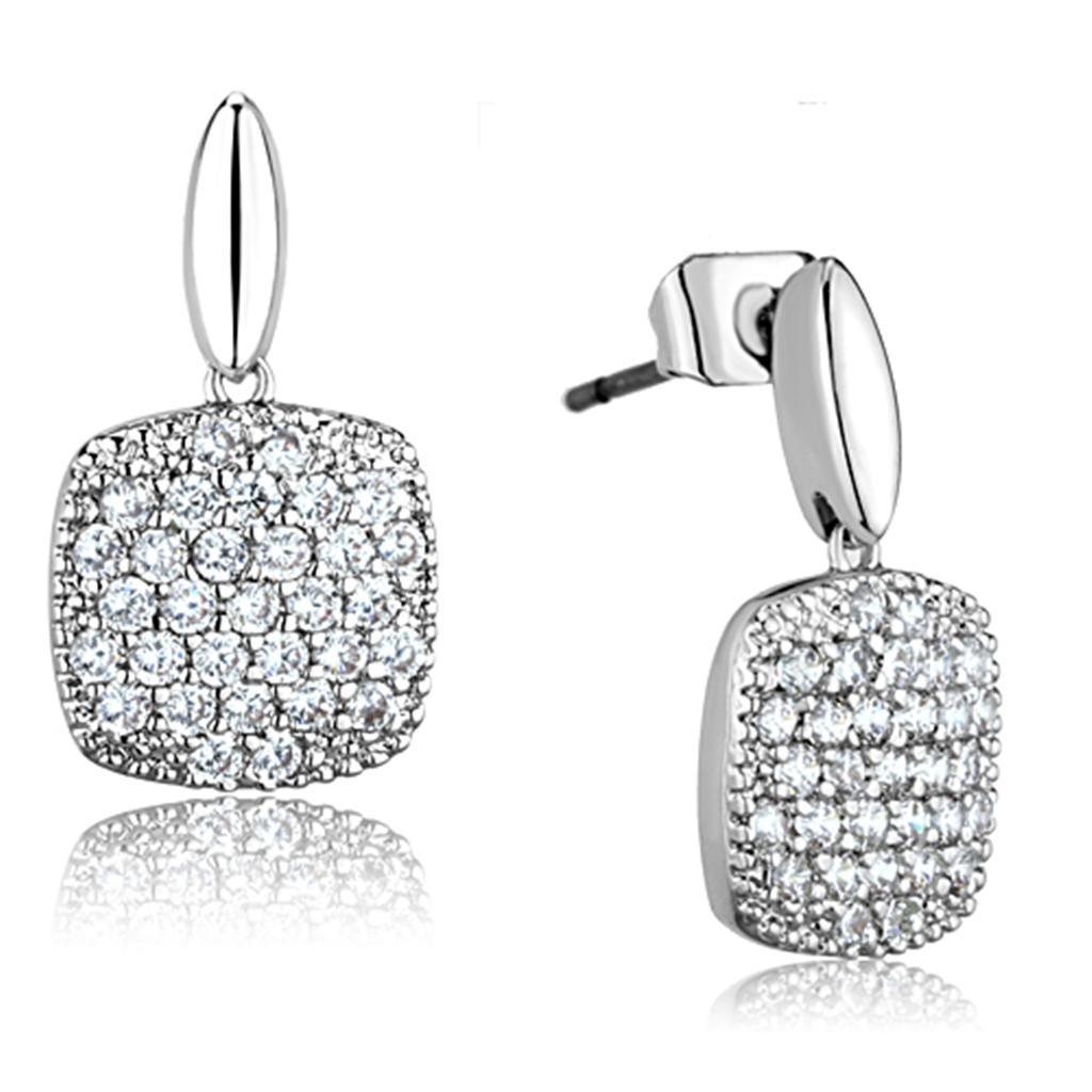 3W691 - Rhodium Brass Earrings with AAA Grade CZ  in Clear-0
