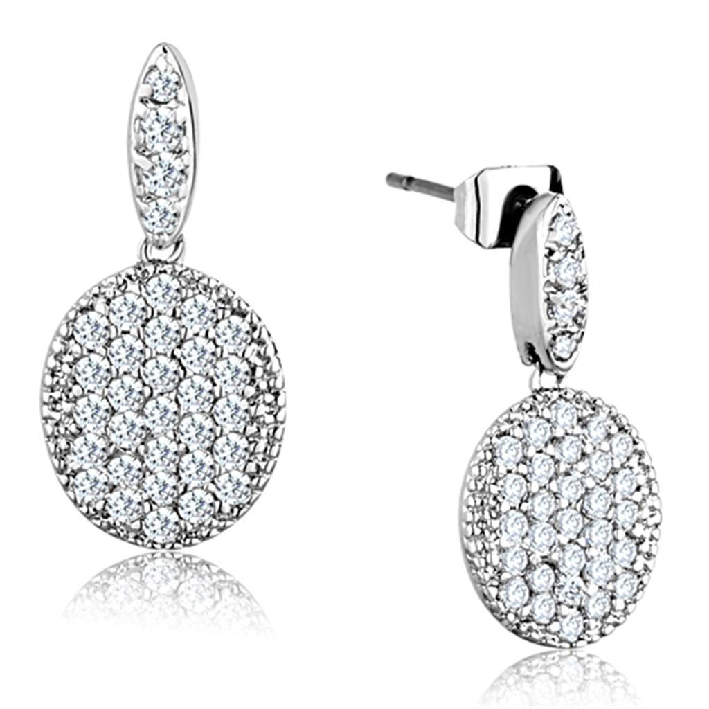 3W692 - Rhodium Brass Earrings with AAA Grade CZ  in Clear-0