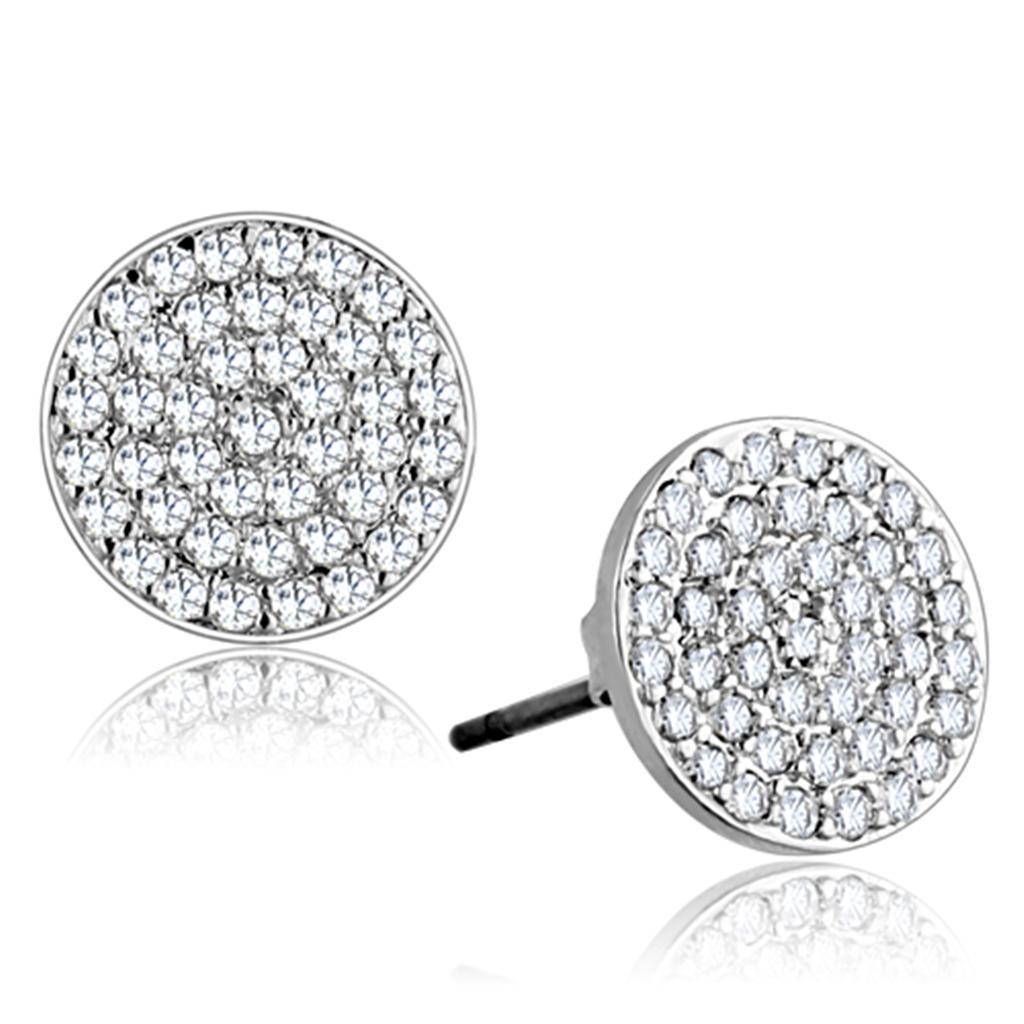 3W693 - Rhodium Brass Earrings with AAA Grade CZ  in Clear-0