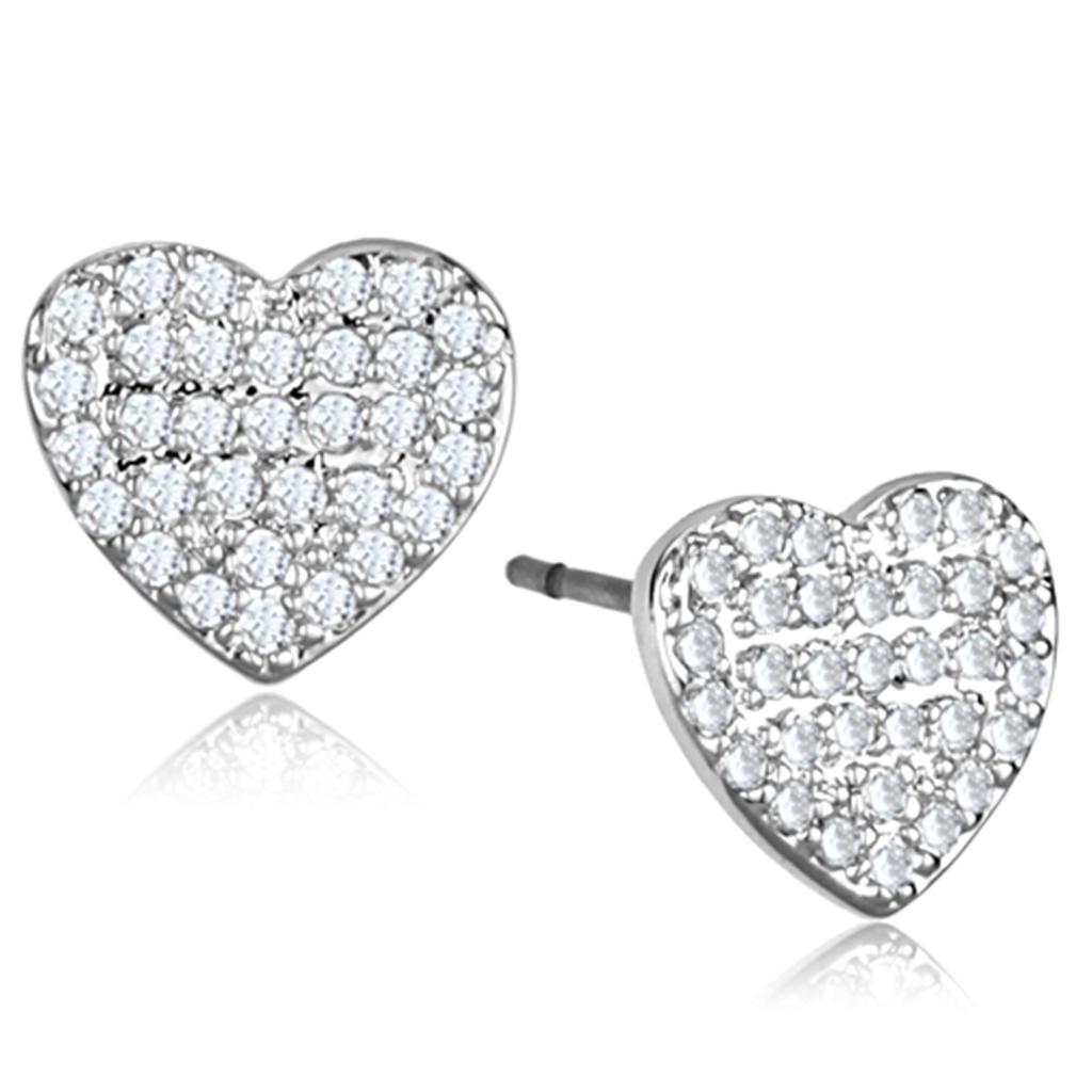 3W695 - Rhodium Brass Earrings with AAA Grade CZ  in Clear-0